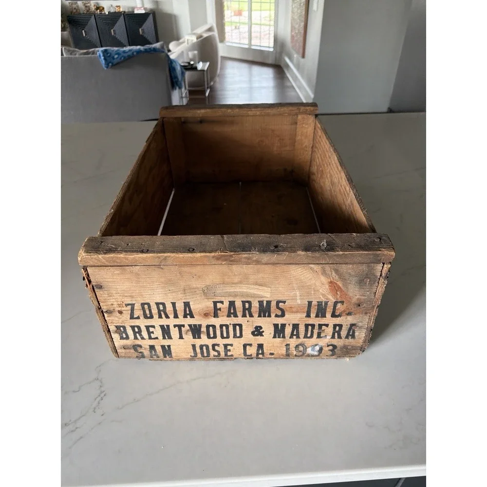 Zoria Farms Inc Wooden Produce Crate Box Rustic Farm‎ Decor 1993 CA